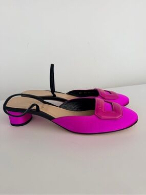 Dior Hot Pink Slingback Mules with Buckle Detail